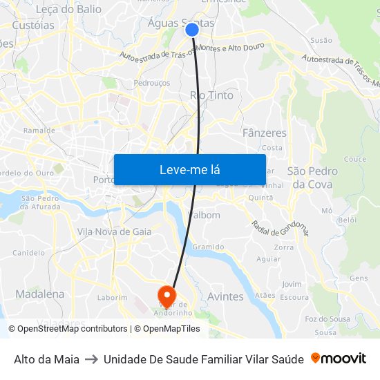 Alto da Maia to Unidade De Saude Familiar Vilar Saúde map