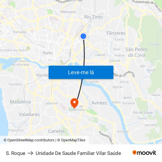 S. Roque to Unidade De Saude Familiar Vilar Saúde map