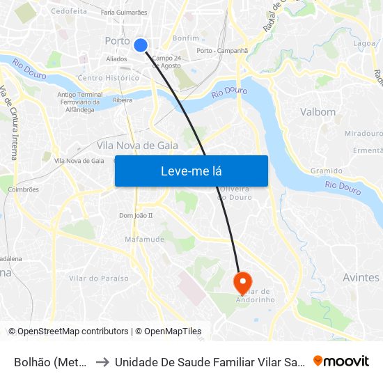 Bolhão (Metro) to Unidade De Saude Familiar Vilar Saúde map