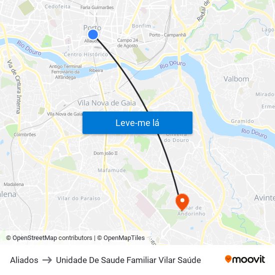 Aliados to Unidade De Saude Familiar Vilar Saúde map