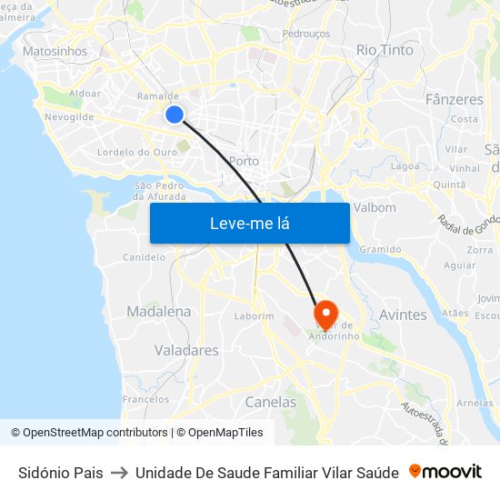 Sidónio Pais to Unidade De Saude Familiar Vilar Saúde map