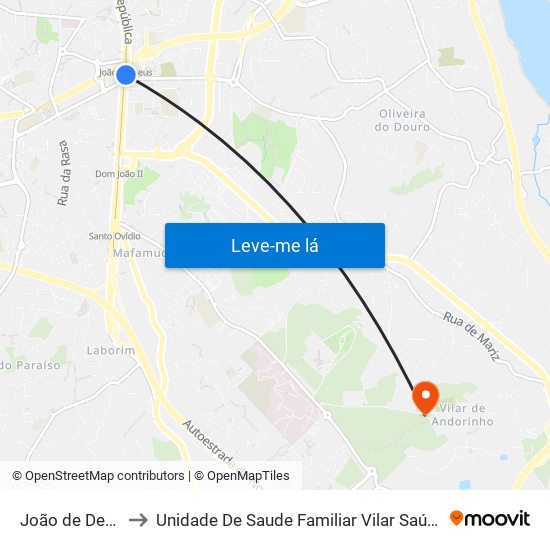 João de Deus to Unidade De Saude Familiar Vilar Saúde map