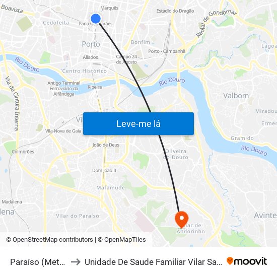 Paraíso (Metro) to Unidade De Saude Familiar Vilar Saúde map