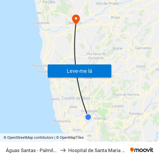 Águas Santas - Palmilheira to Hospital de Santa Maria Maior map