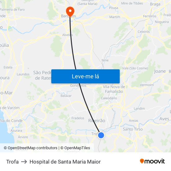 Trofa to Hospital de Santa Maria Maior map