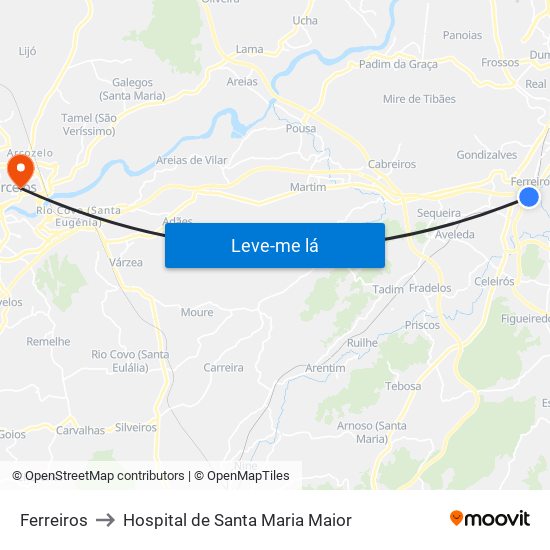 Ferreiros to Hospital de Santa Maria Maior map