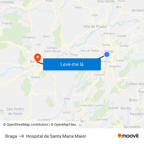 Braga to Hospital de Santa Maria Maior map