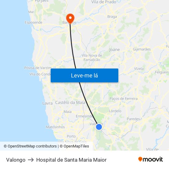 Valongo to Hospital de Santa Maria Maior map