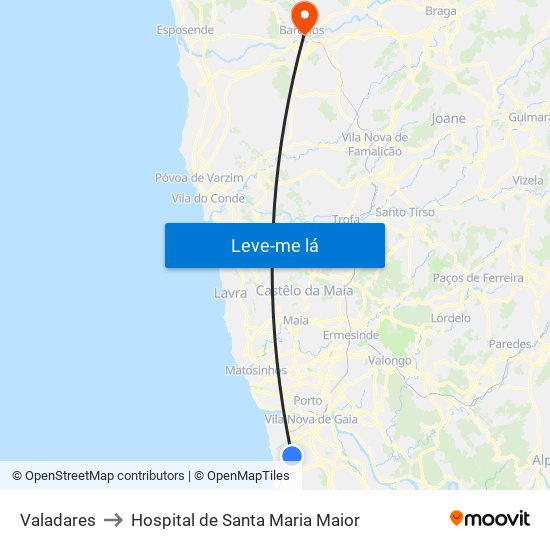 Valadares to Hospital de Santa Maria Maior map
