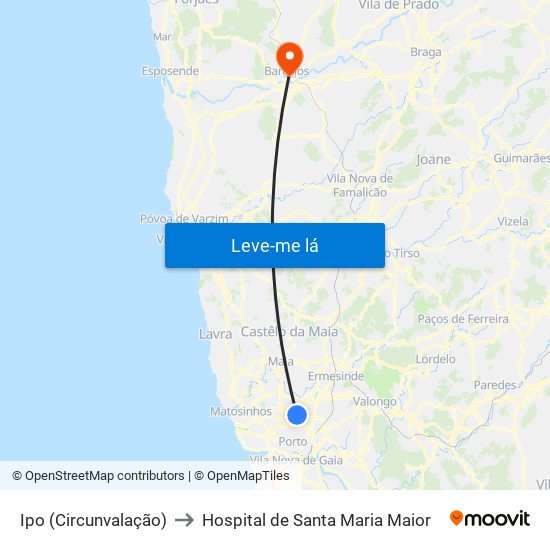 Ipo (Circunvalação) to Hospital de Santa Maria Maior map