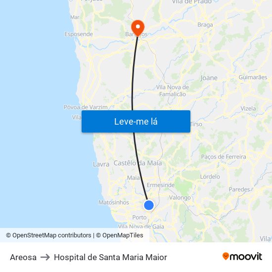 Areosa to Hospital de Santa Maria Maior map