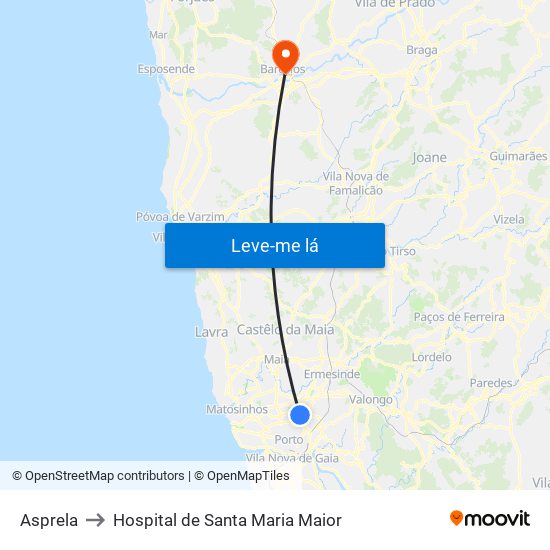 Asprela to Hospital de Santa Maria Maior map