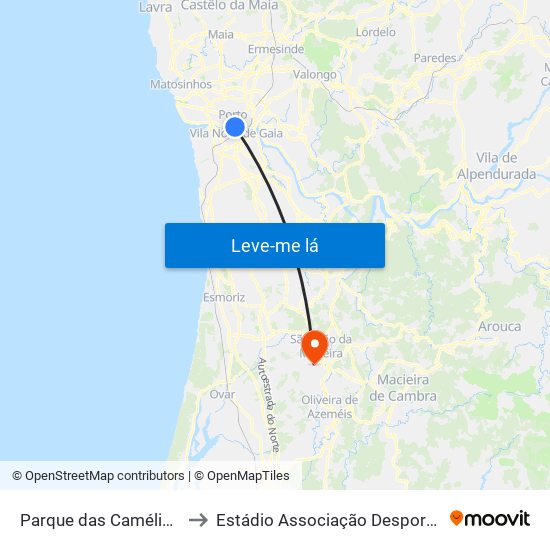 Parque das Camélias (Terminal) to Estádio Associação Desportiva Sanjoanense map