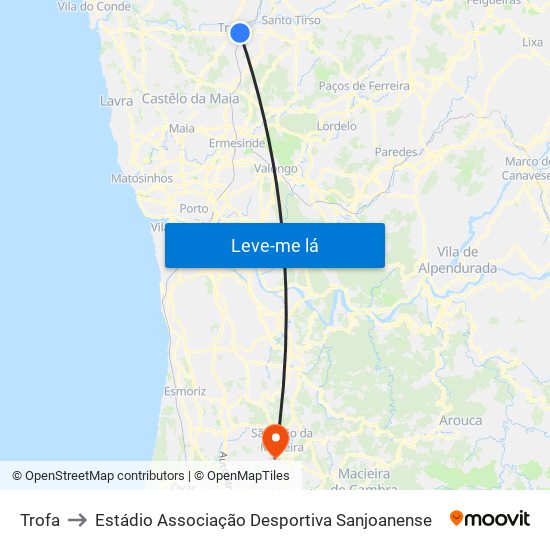 Trofa to Estádio Associação Desportiva Sanjoanense map