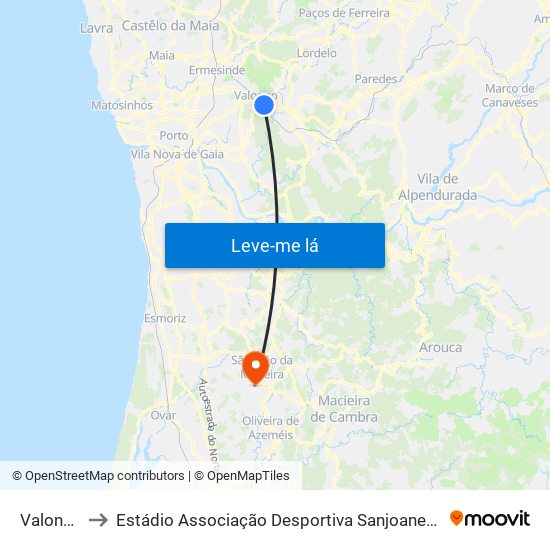 Valongo to Estádio Associação Desportiva Sanjoanense map