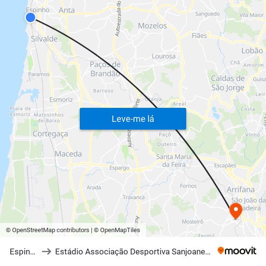 Espinho to Estádio Associação Desportiva Sanjoanense map