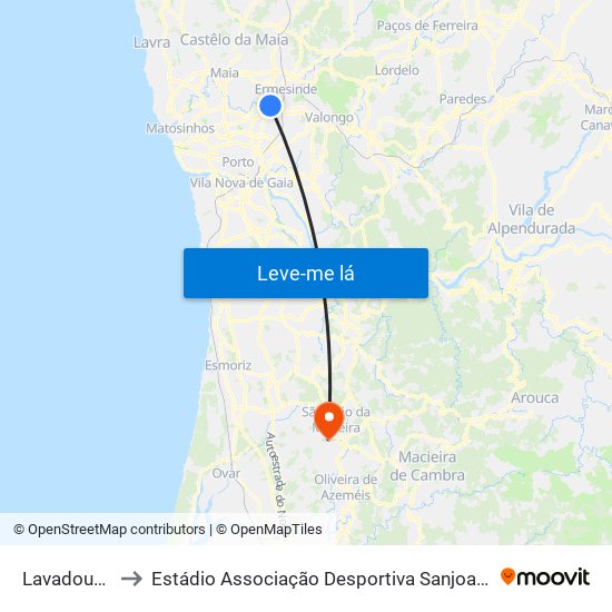 Lavadouros to Estádio Associação Desportiva Sanjoanense map