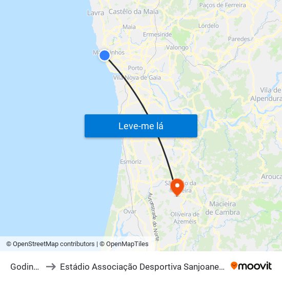 Godinho to Estádio Associação Desportiva Sanjoanense map