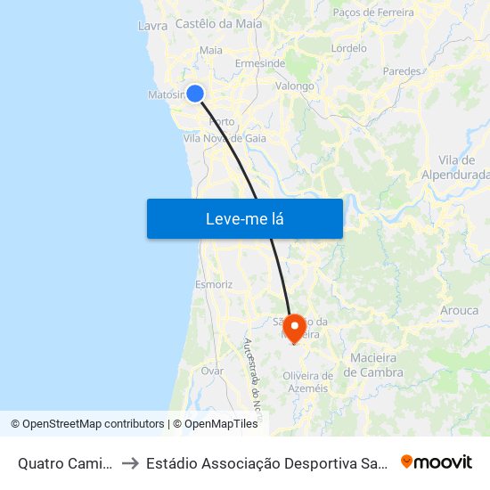Quatro Caminhos to Estádio Associação Desportiva Sanjoanense map