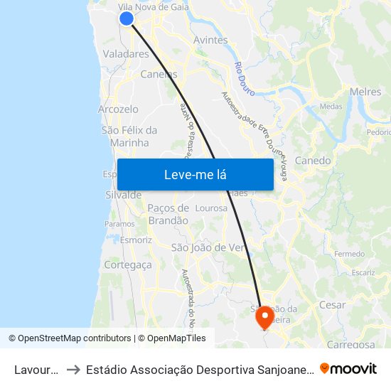 Lavouras to Estádio Associação Desportiva Sanjoanense map