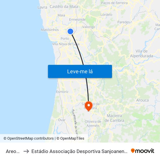 Areosa to Estádio Associação Desportiva Sanjoanense map