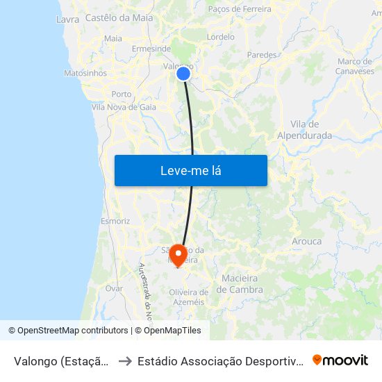 Valongo (Estação) | Presa to Estádio Associação Desportiva Sanjoanense map