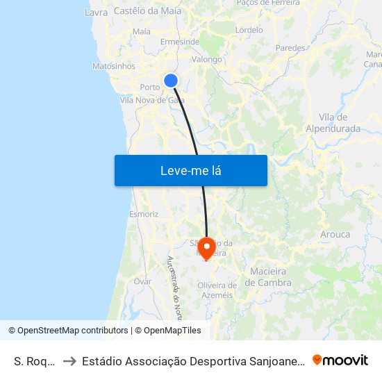 S. Roque to Estádio Associação Desportiva Sanjoanense map