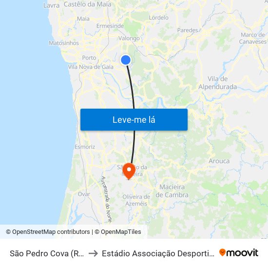 São Pedro Cova (Rio Ferreira) to Estádio Associação Desportiva Sanjoanense map