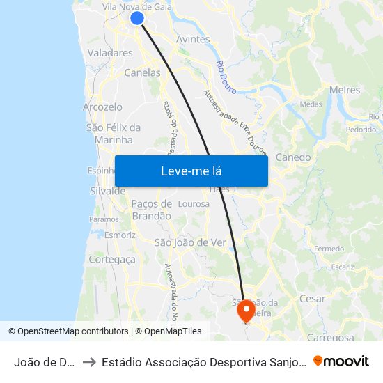 João de Deus to Estádio Associação Desportiva Sanjoanense map