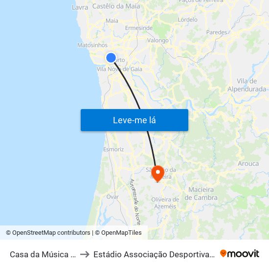 Casa da Música (Metro) to Estádio Associação Desportiva Sanjoanense map