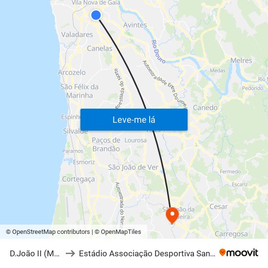 D.João II (Metro) to Estádio Associação Desportiva Sanjoanense map