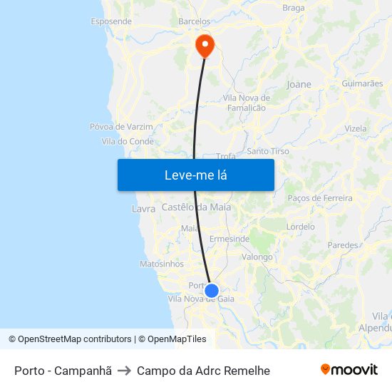 Porto - Campanhã to Campo da Adrc Remelhe map