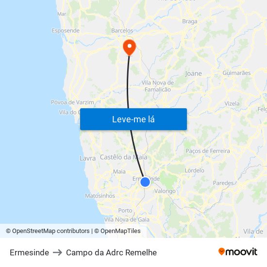 Ermesinde to Campo da Adrc Remelhe map