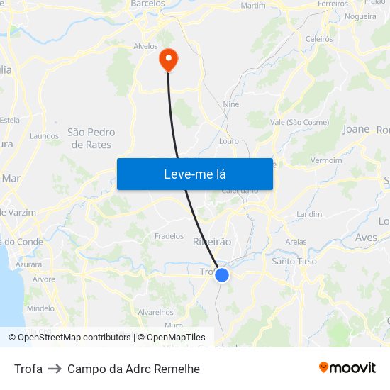 Trofa to Campo da Adrc Remelhe map