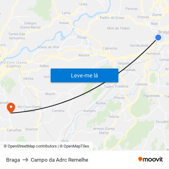Braga to Campo da Adrc Remelhe map