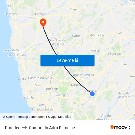 Paredes to Campo da Adrc Remelhe map