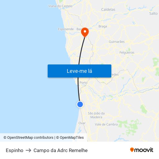 Espinho to Campo da Adrc Remelhe map