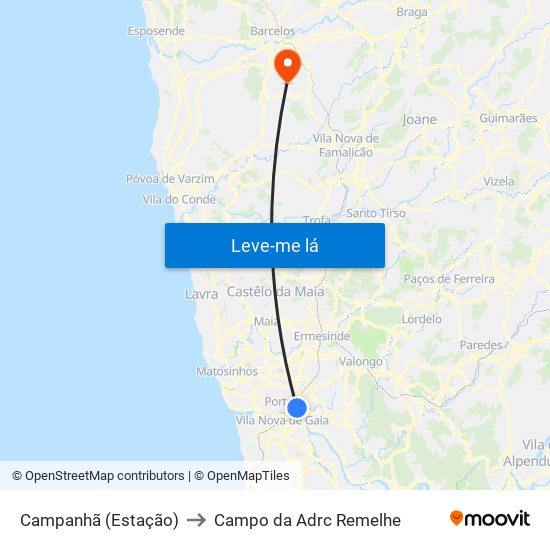 Campanhã (Estação) to Campo da Adrc Remelhe map