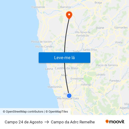 Campo 24 de Agosto to Campo da Adrc Remelhe map