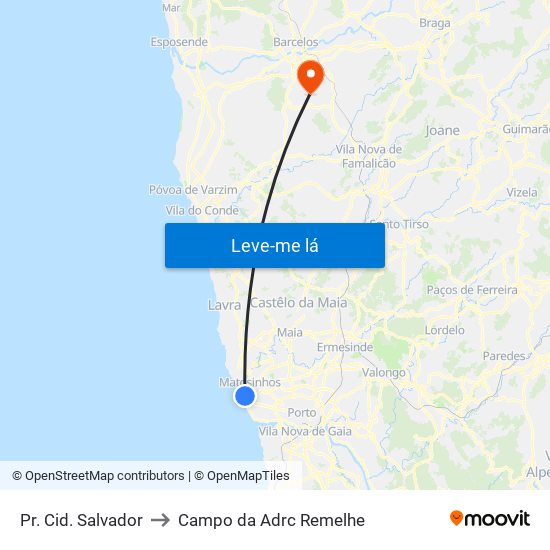 Pr. Cid. Salvador to Campo da Adrc Remelhe map