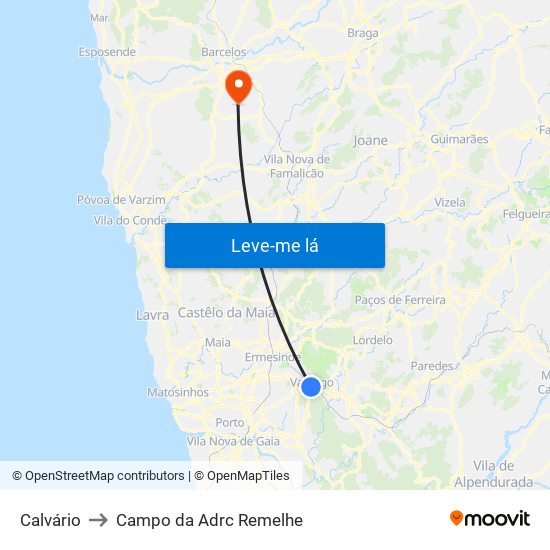 Calvário to Campo da Adrc Remelhe map