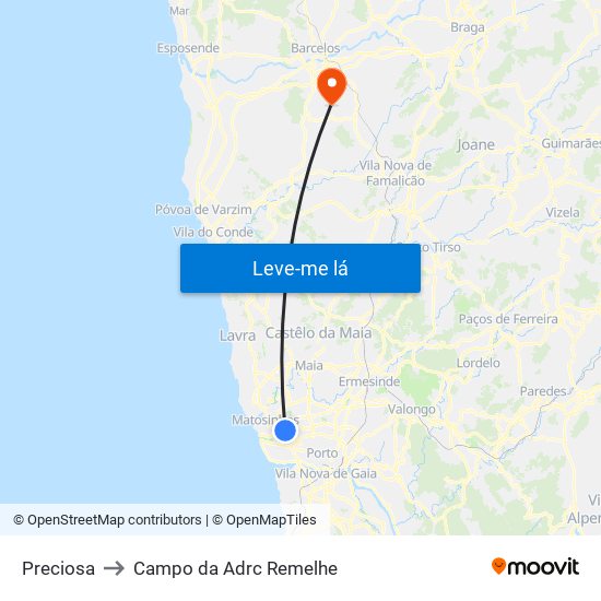Preciosa to Campo da Adrc Remelhe map