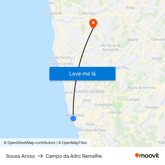 Sousa Aroso to Campo da Adrc Remelhe map