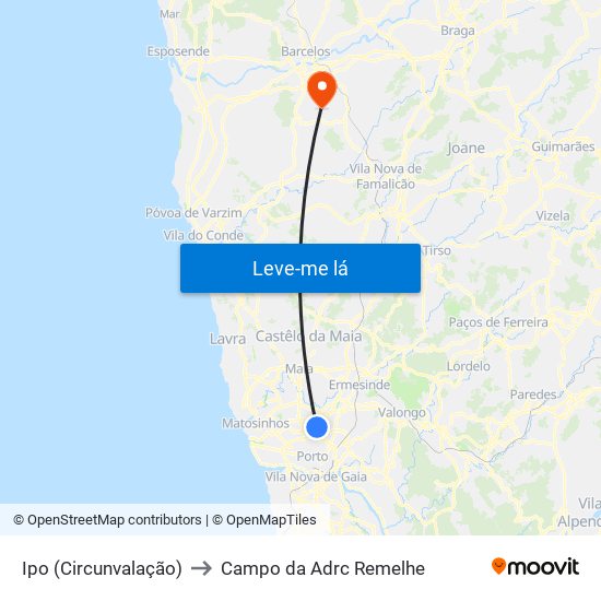 Ipo (Circunvalação) to Campo da Adrc Remelhe map