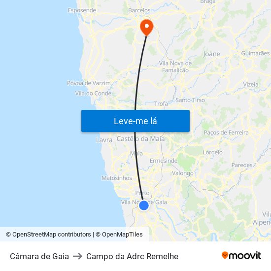 Câmara de Gaia to Campo da Adrc Remelhe map