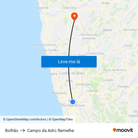 Bolhão to Campo da Adrc Remelhe map