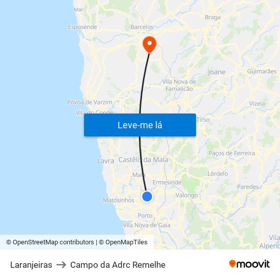 Laranjeiras to Campo da Adrc Remelhe map