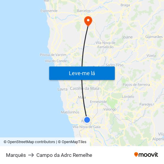 Marquês to Campo da Adrc Remelhe map