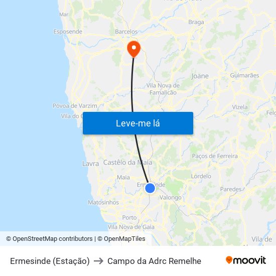 Ermesinde (Estação) to Campo da Adrc Remelhe map