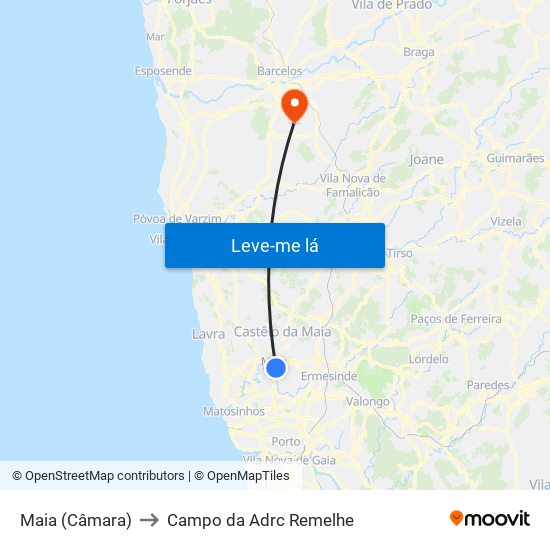 Maia (Câmara) to Campo da Adrc Remelhe map